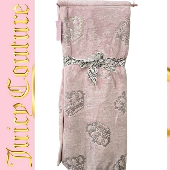 Juicy Couture Home Silver Foil Crown Logo Throw Blanket